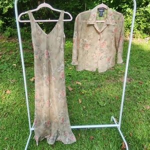 Floral Green Dress and Blouse Set